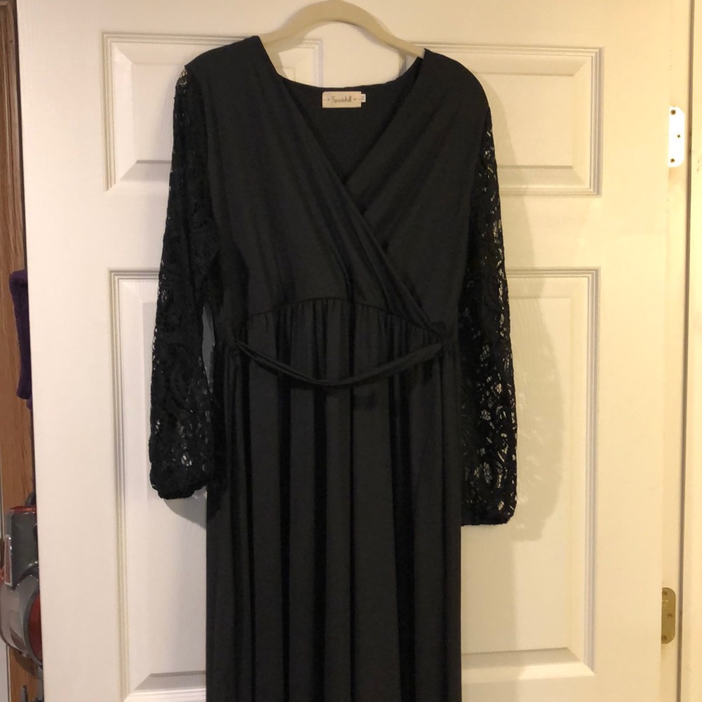 Black Plus Size Bridesmaid Dress w/ Lace Sleeves Spadehill 2XL NWOT